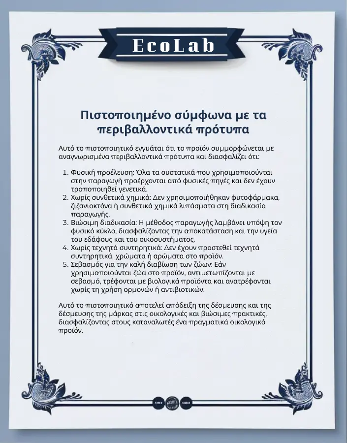 Πιστοποιητικό Οργανικών Προτύπων Πιστοποιητικό Συμμόρφωσης προς τα Οργανικά Πρότυπα